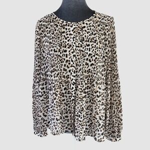 Banana Republic Leopard Print Pleated Long Sleeve Blouse Women's Size Small